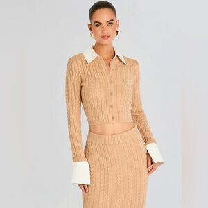SEROYA ELOISE Brand new 
Tan Cable Knit Cropped Cardigan and Skirt Set
XS